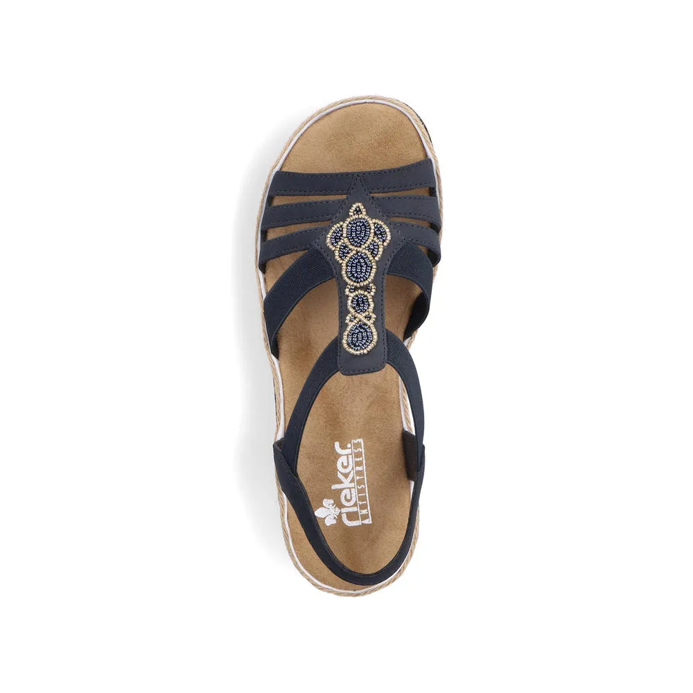 RIEKER - V79G8-14 LOW WEDGE COMFORT SANDAL - NAVY