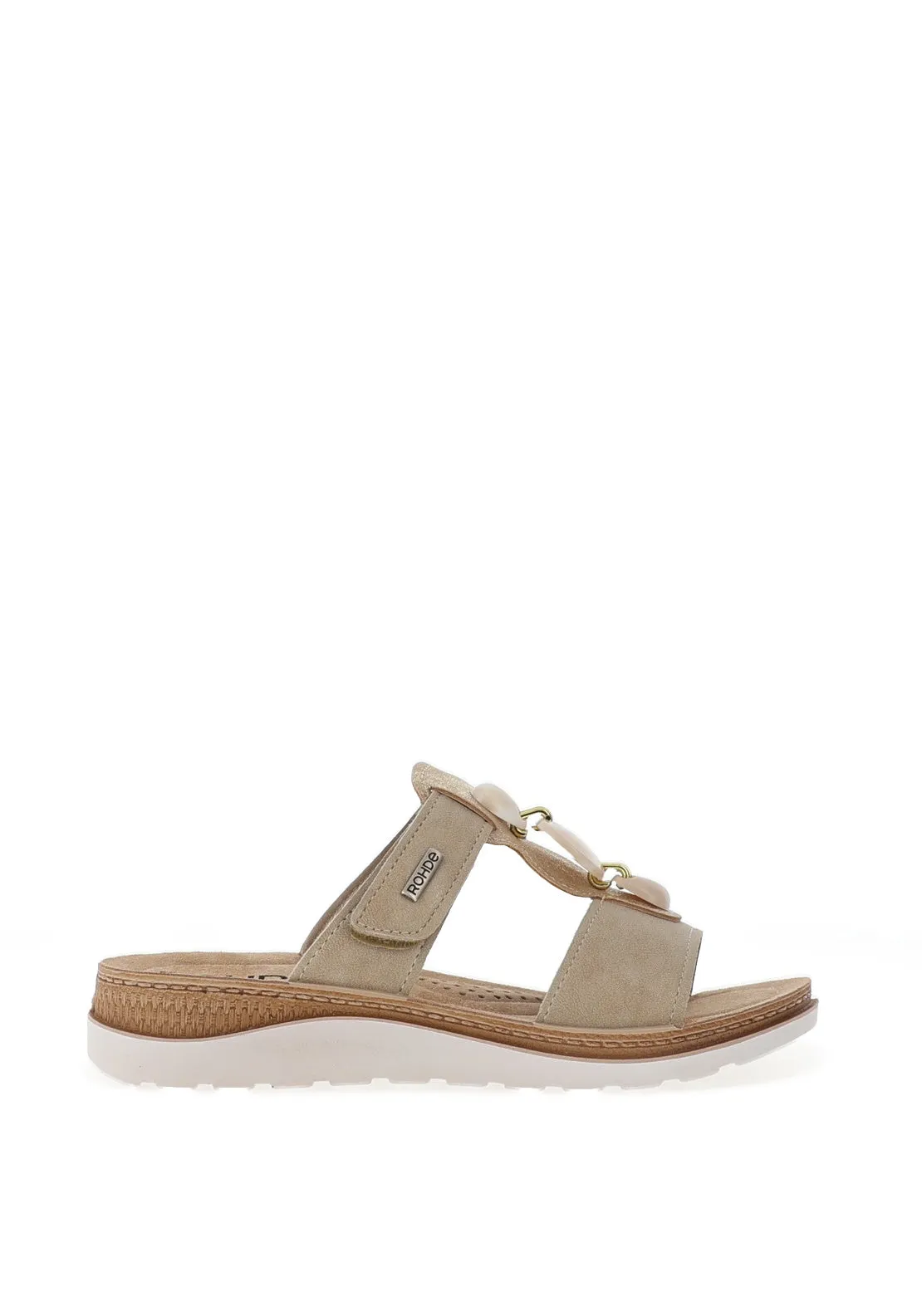 Rohde Womens Leather T-Bar Bead Mule Sandals, Natural