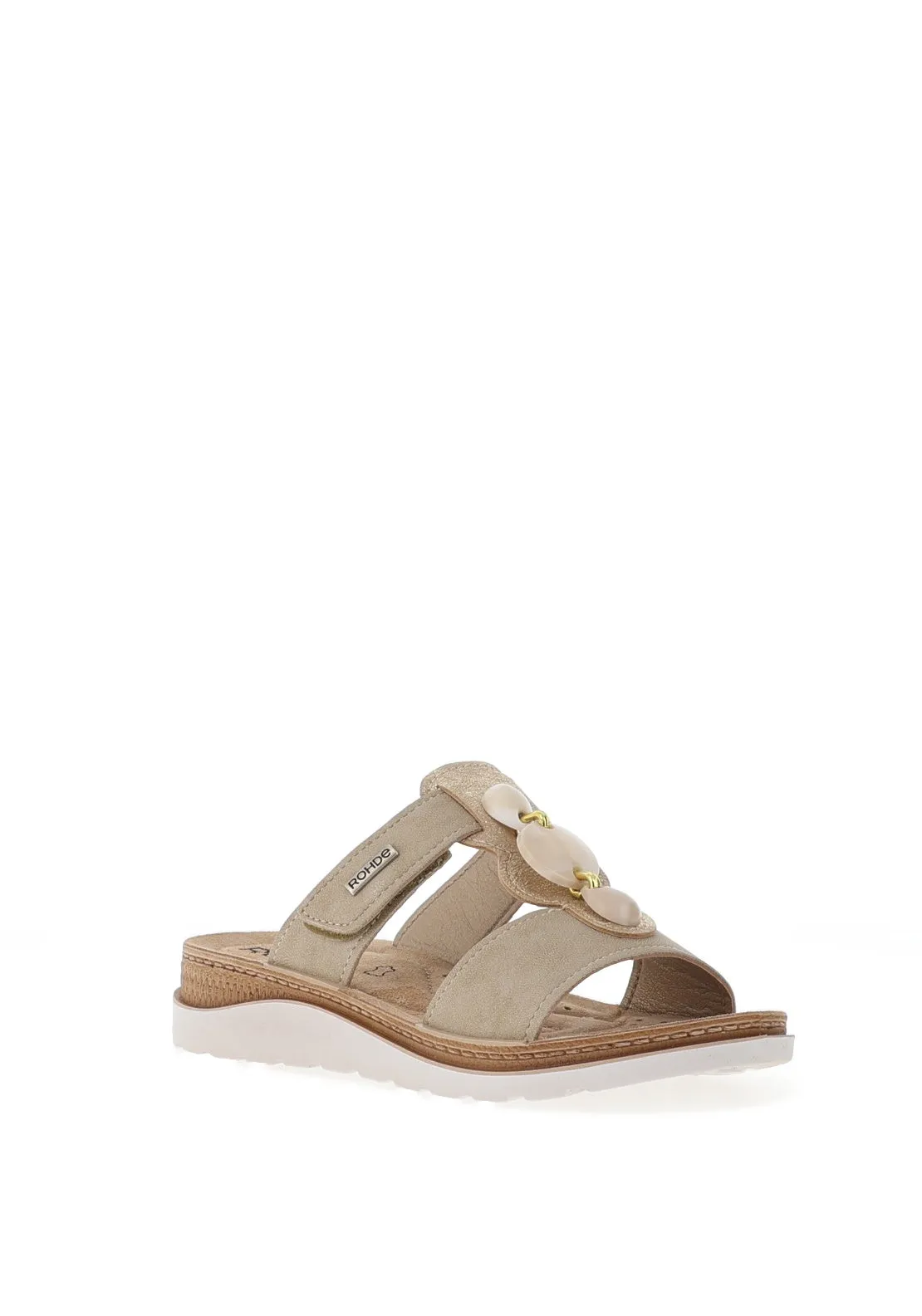 Rohde Womens Leather T-Bar Bead Mule Sandals, Natural