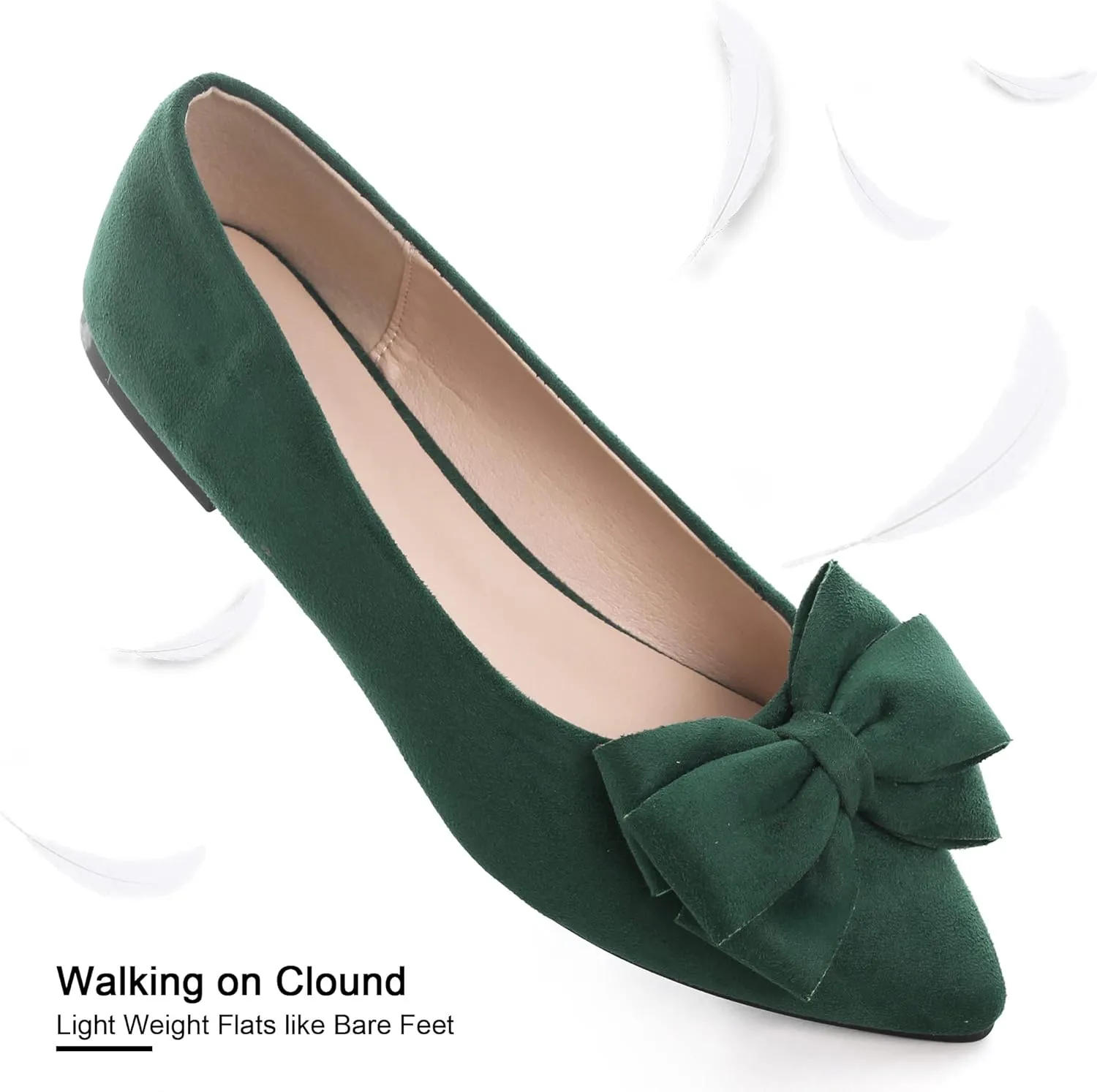 SAILING LU Pointy Toe Ballet Flats for Women with Cute Bowknot Elegant Slip-ons Soft Support Daily Walking Shoes