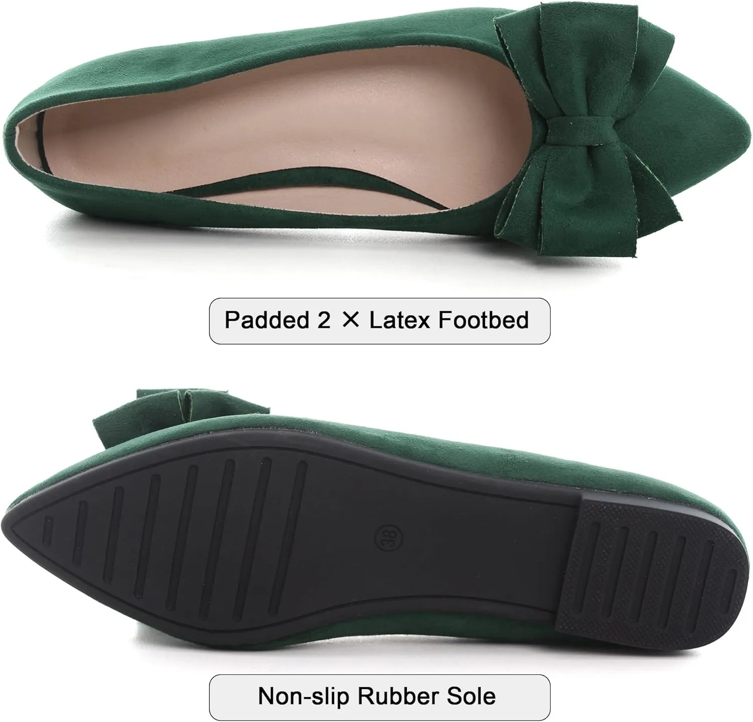 SAILING LU Pointy Toe Ballet Flats for Women with Cute Bowknot Elegant Slip-ons Soft Support Daily Walking Shoes