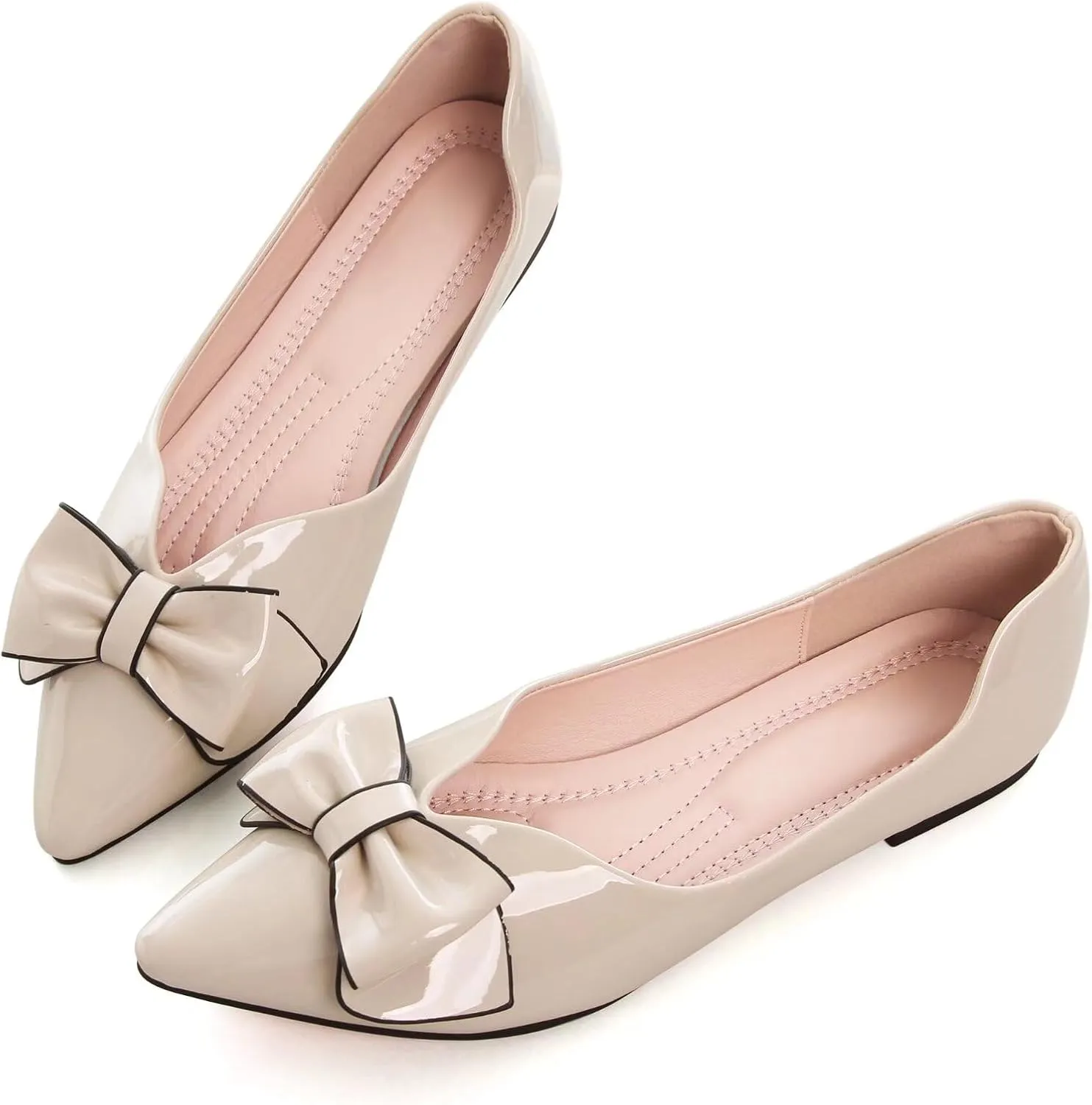 SAILING LU Womens Pointed Toe Shoes PU Ballet Flats Bow-Knot Dress Shoes Slip-on Comfortable Wear to Work Walking Flat Slip-ons