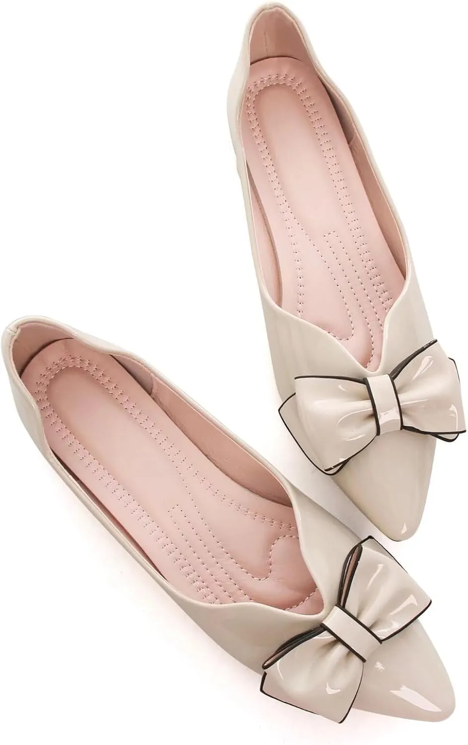 SAILING LU Womens Pointed Toe Shoes PU Ballet Flats Bow-Knot Dress Shoes Slip-on Comfortable Wear to Work Walking Flat Slip-ons