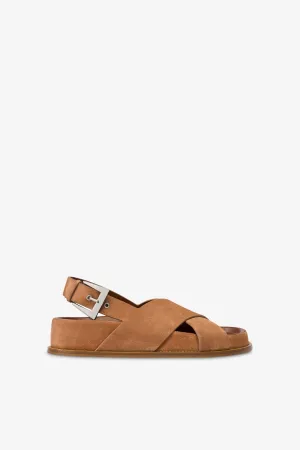 Sandals in terracotta suede leather