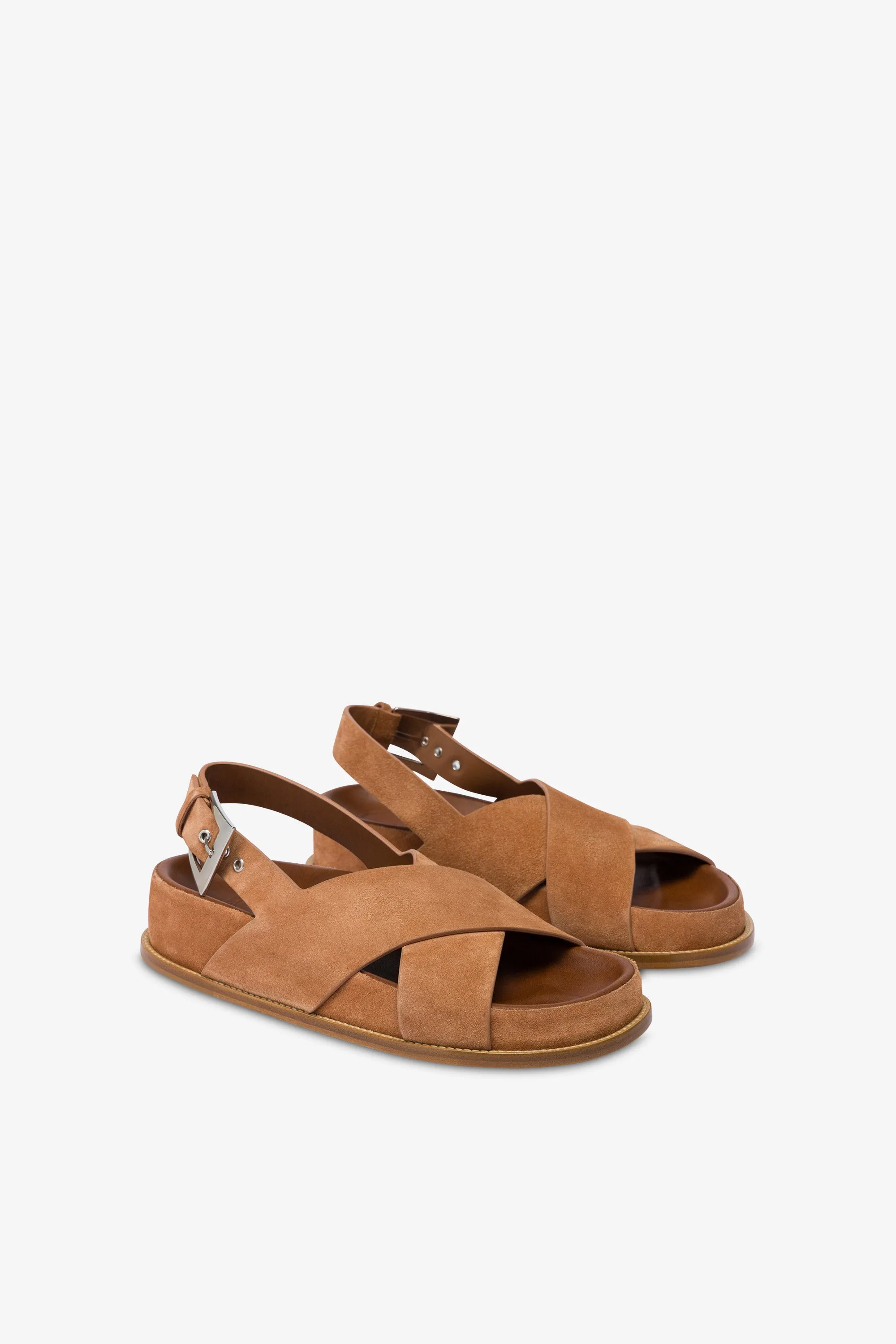 Sandals in terracotta suede leather