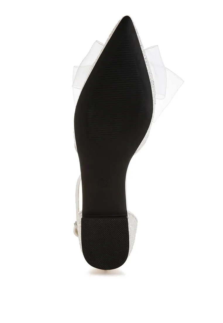 Sheer Bow Detail Glitter Flat Sandals By RUW