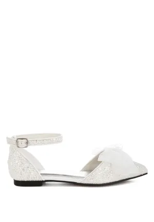 Sheer Bow Detail Glitter Flat Sandals By RUW