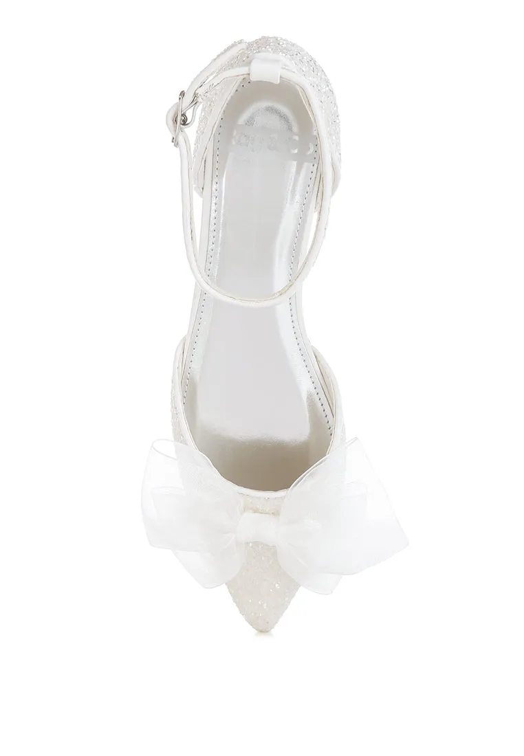 Sheer Bow Detail Glitter Flat Sandals By RUW