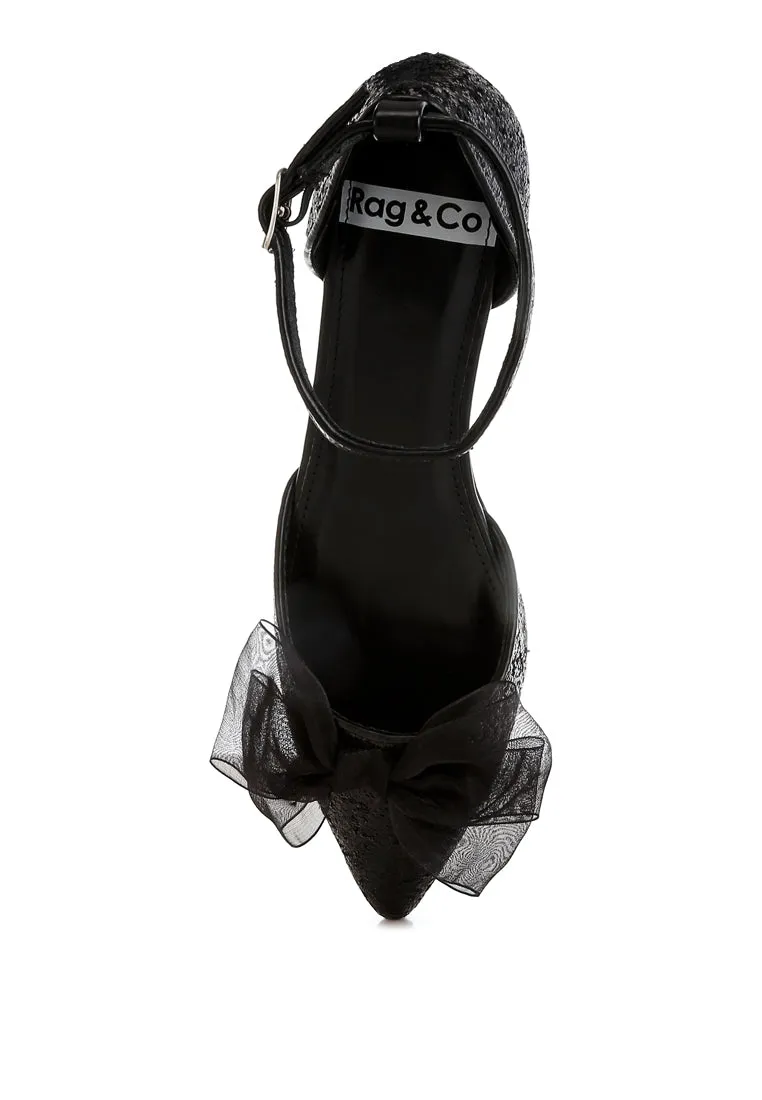 Sheer Bow Detail Glitter Flat Sandals By RUW