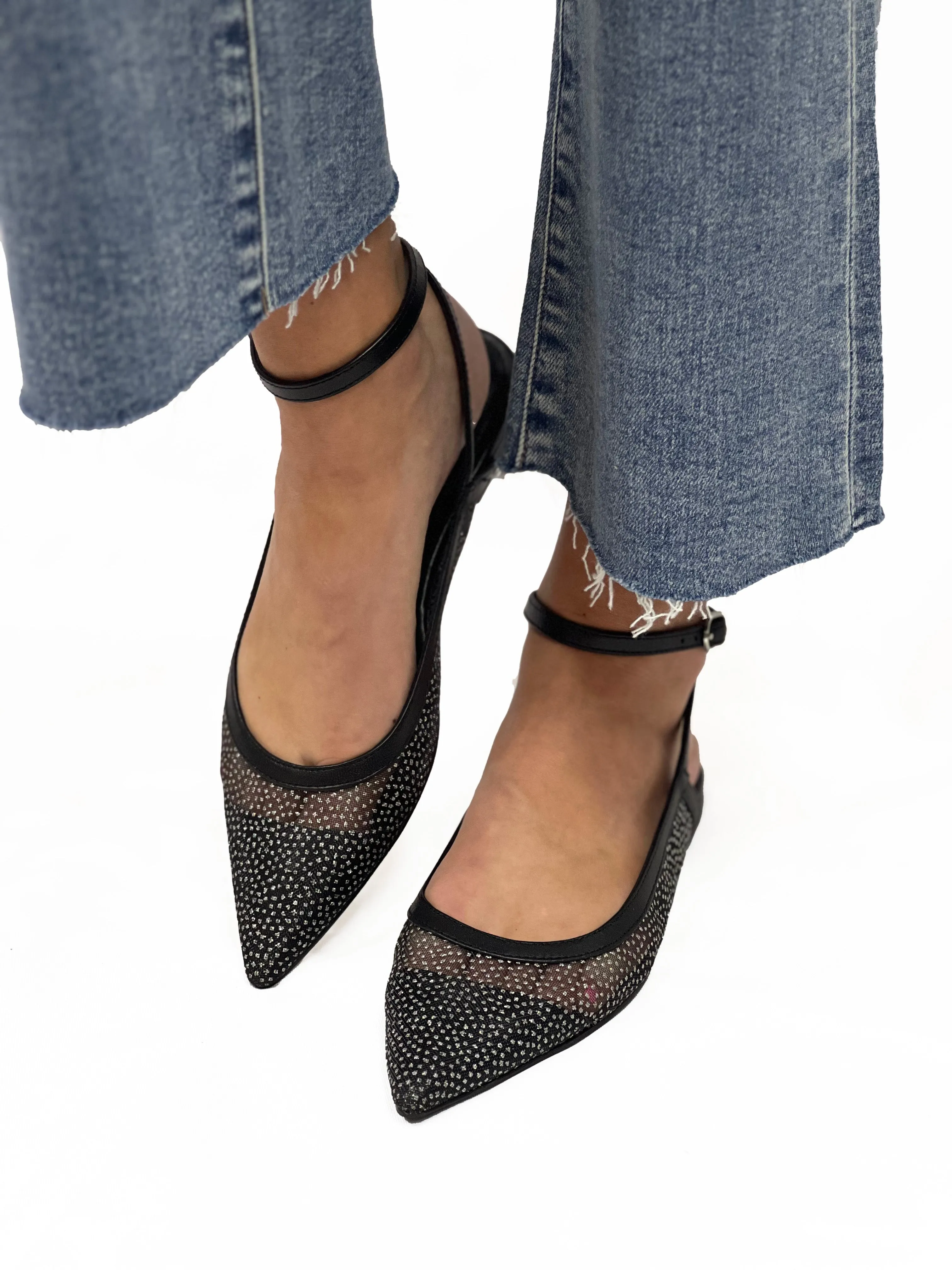 SHEER GLITTER JULES FLAT in Black