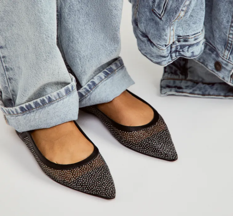 SHEER GLITTER JULES FLAT in Black