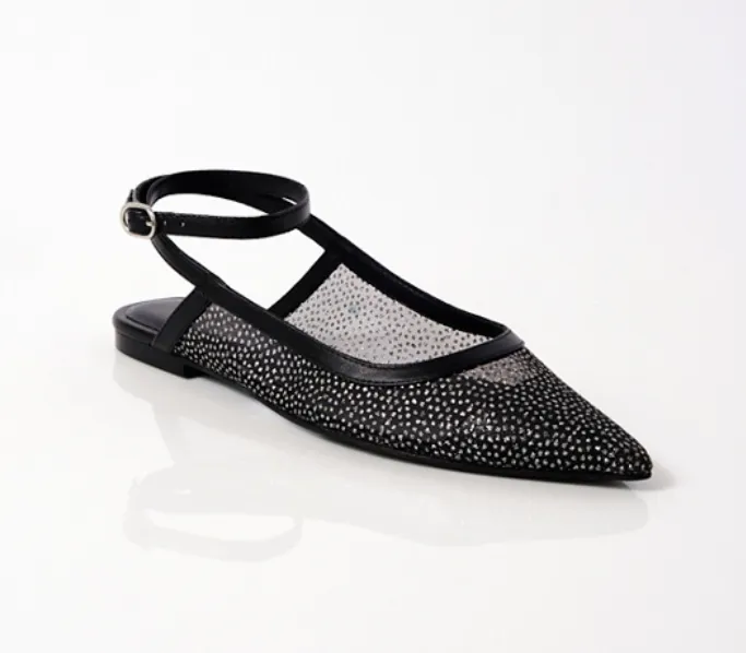 SHEER GLITTER JULES FLAT in Black