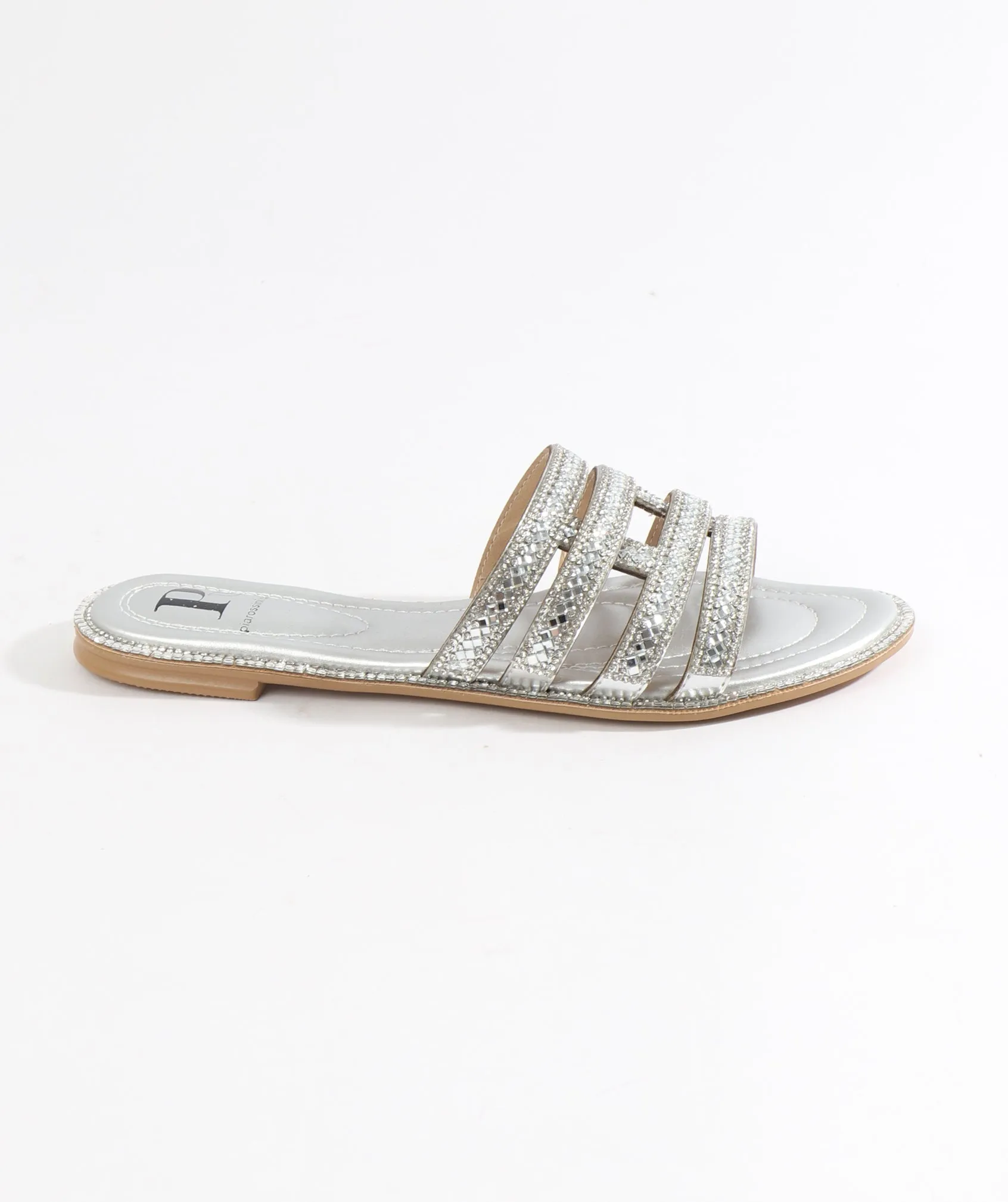 Silver Embellished Slip-On Sandals with Open Toe