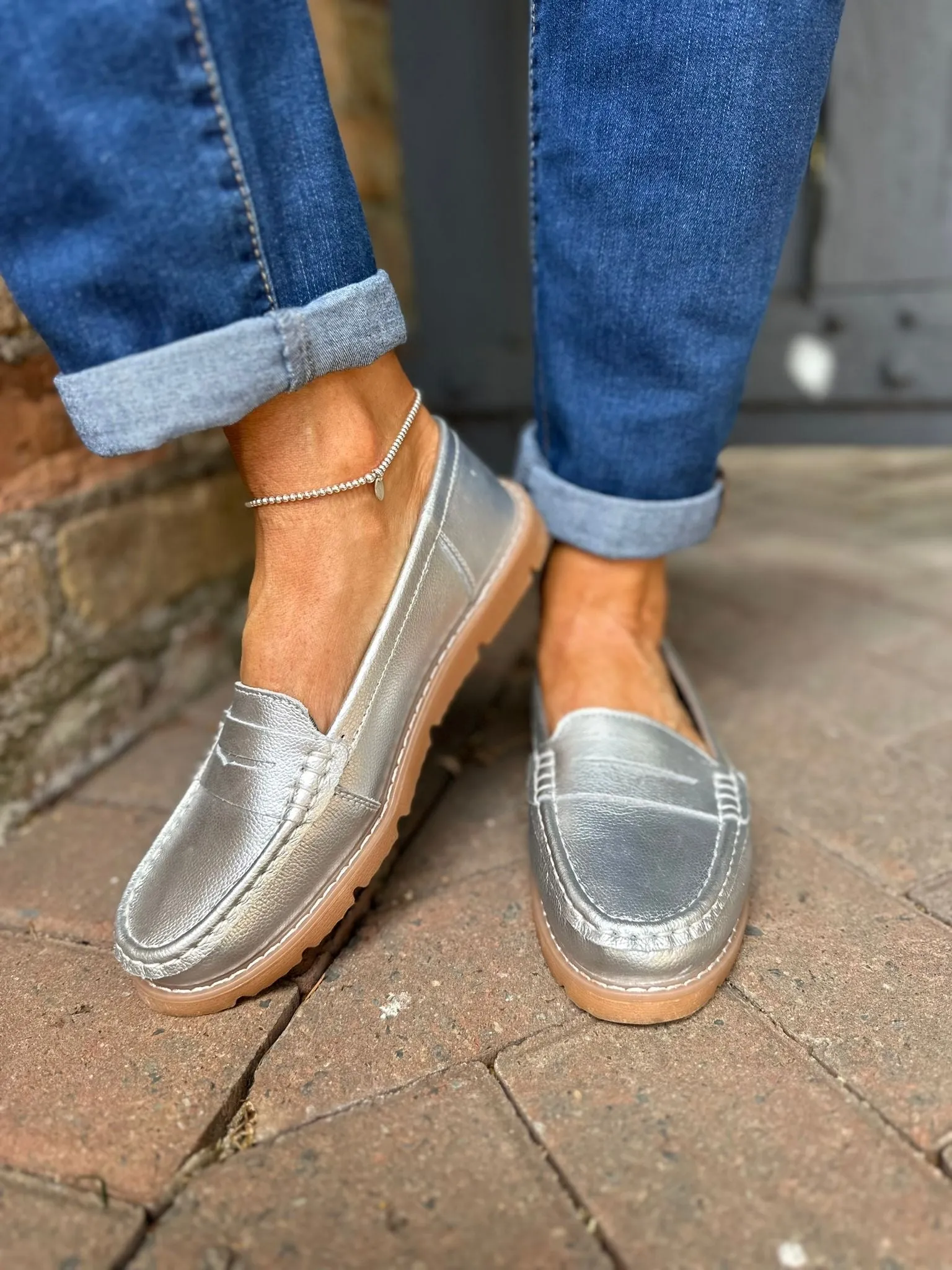 Silver Leather Loafer