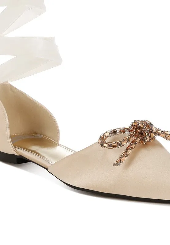 Simina Rhinestone Detail Bow Flat Sandals