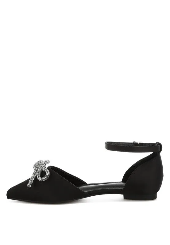 Simina Rhinestone Detail Bow Flat Sandals