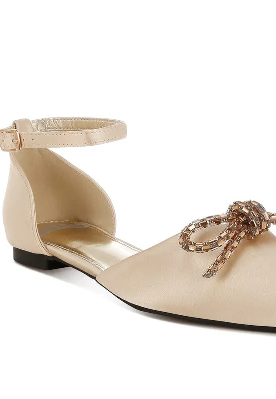 Simina Rhinestone Detail Bow Flat Sandals