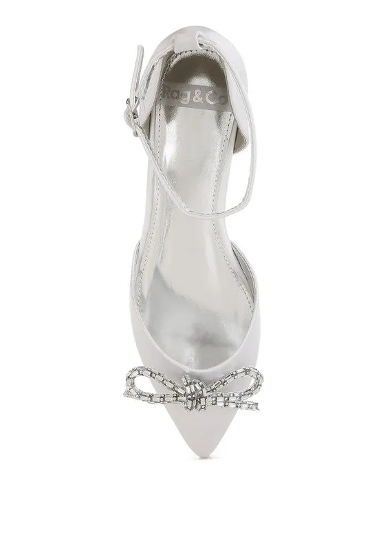 Simina Rhinestone Detail Bow Flat Sandals