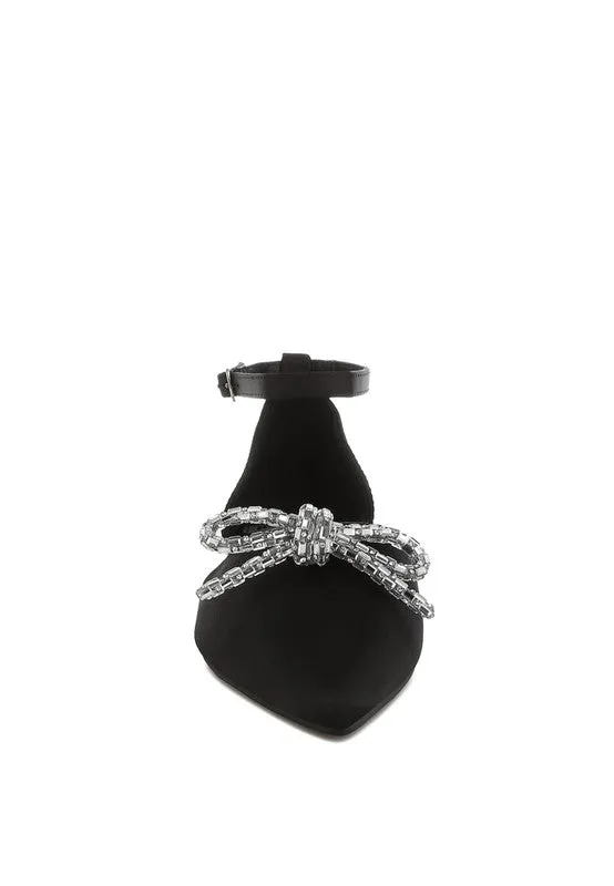 Simina Rhinestone Detail Bow Flat Sandals