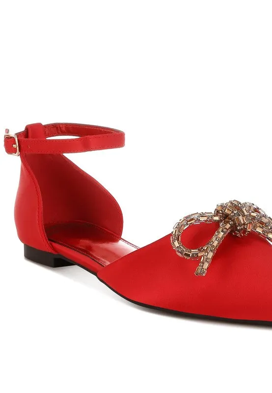 Simina Rhinestone Detail Bow Flat Sandals