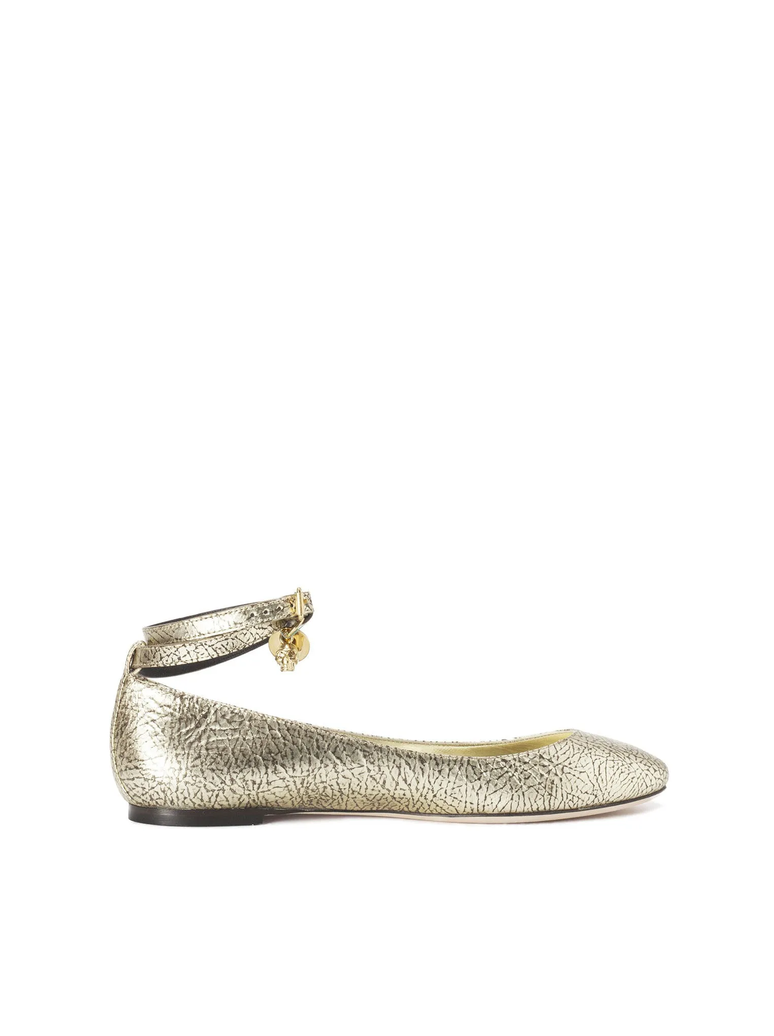 Skull Ankle-Strap Ballet Flat - Gold