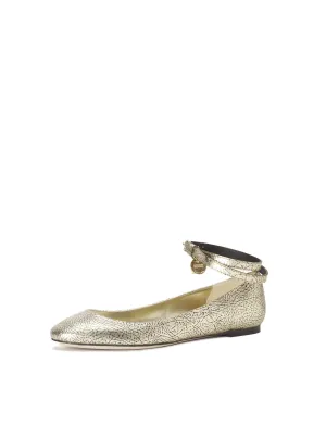 Skull Ankle-Strap Ballet Flat - Gold