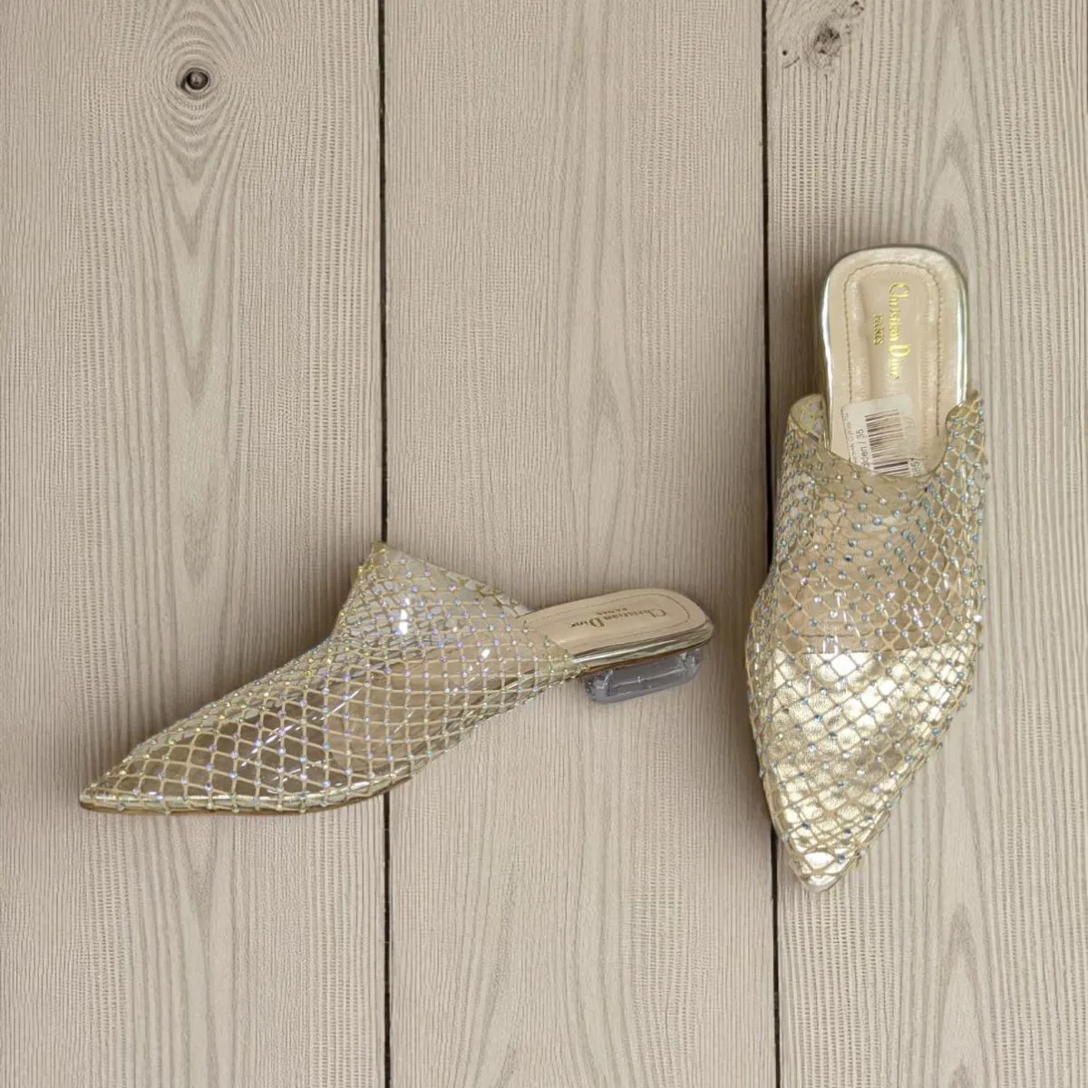 Sparkling Situation Golden net Flat Swarovski Crystals Sandal