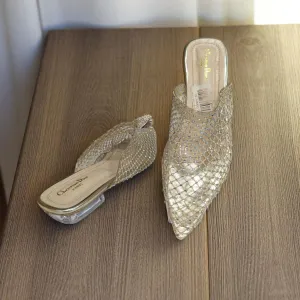 Sparkling Situation Golden net Flat Swarovski Crystals Sandal
