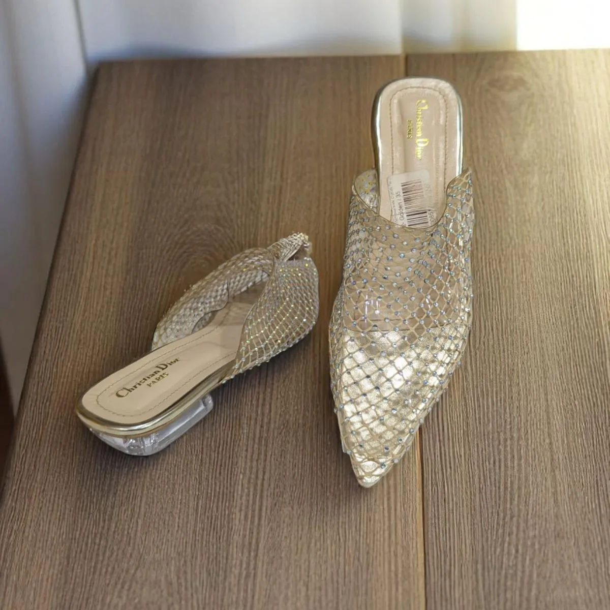Sparkling Situation Golden net Flat Swarovski Crystals Sandal