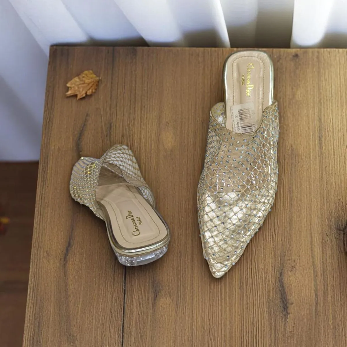 Sparkling Situation Golden net Flat Swarovski Crystals Sandal