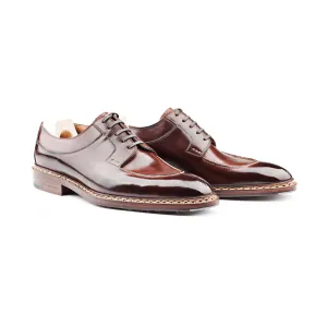 Split toe derby, Norwegian sewn apron with juncture stitched split toe