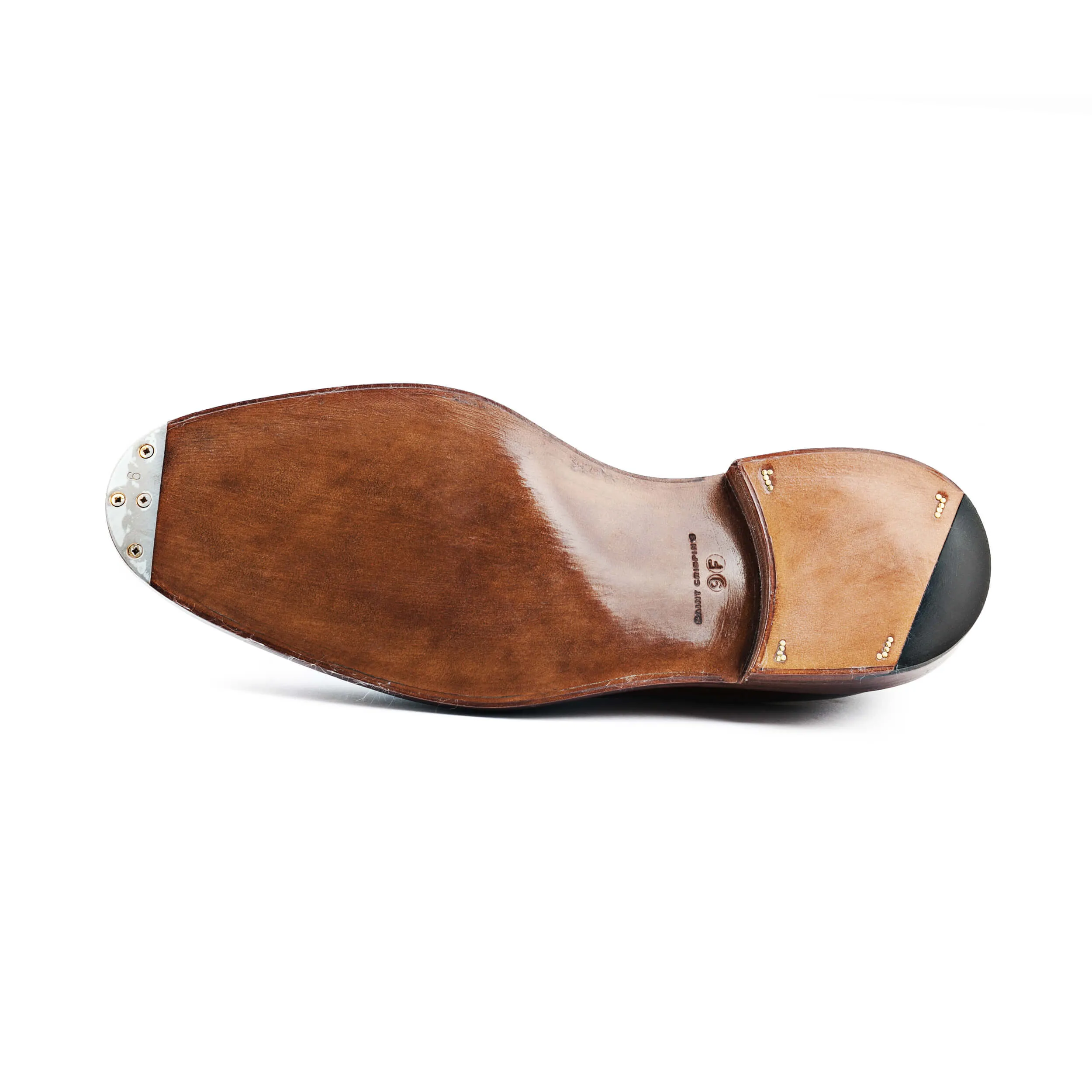 Split toe derby, Norwegian sewn apron with juncture stitched split toe