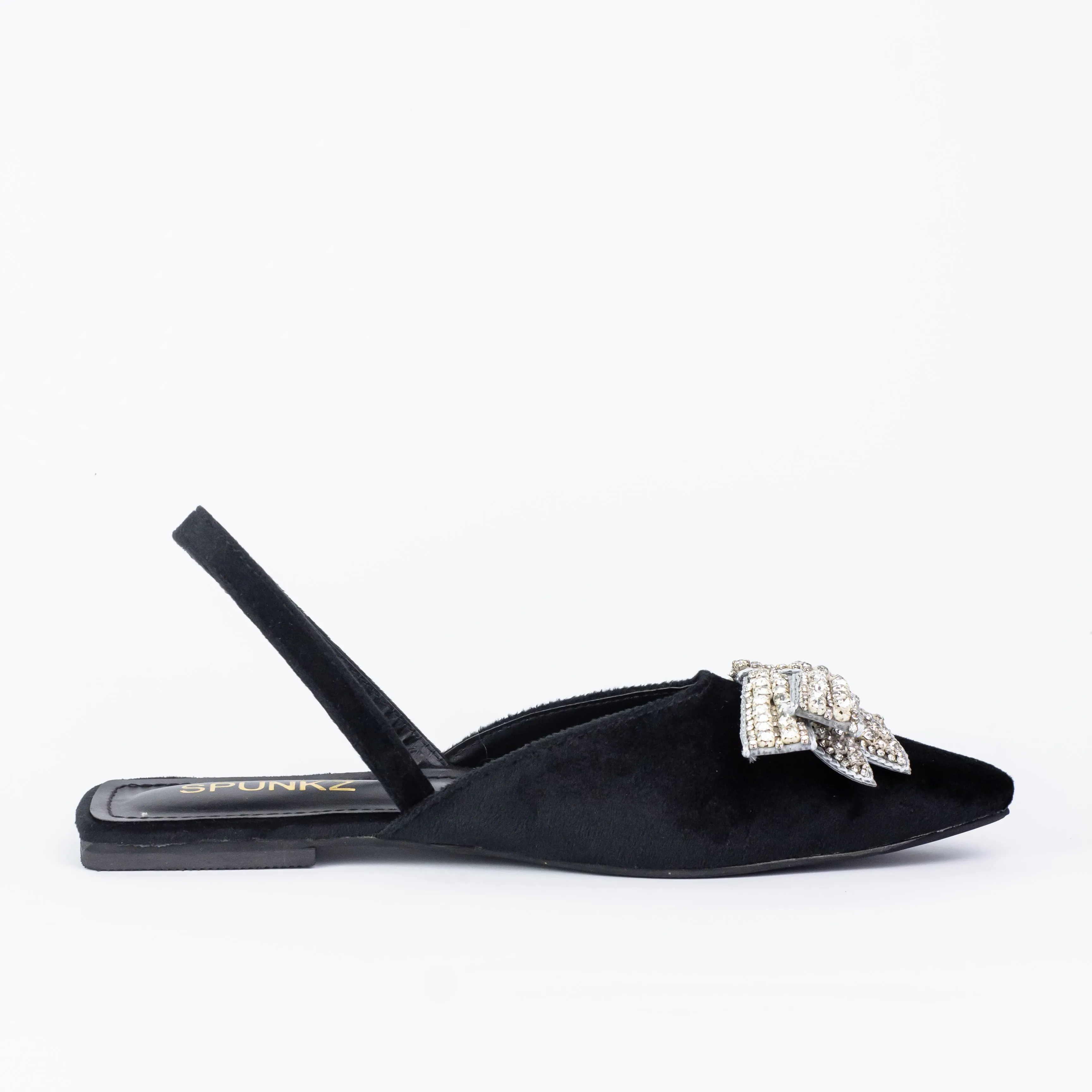 Spunkz Black Rhinestone Bow Decor Pointed Toe Slingback Shoes - 12000