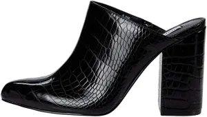 Steve Madden Ditty Black Croco Fashion Slip On Pointed Toe Block Mid Heel Sandal