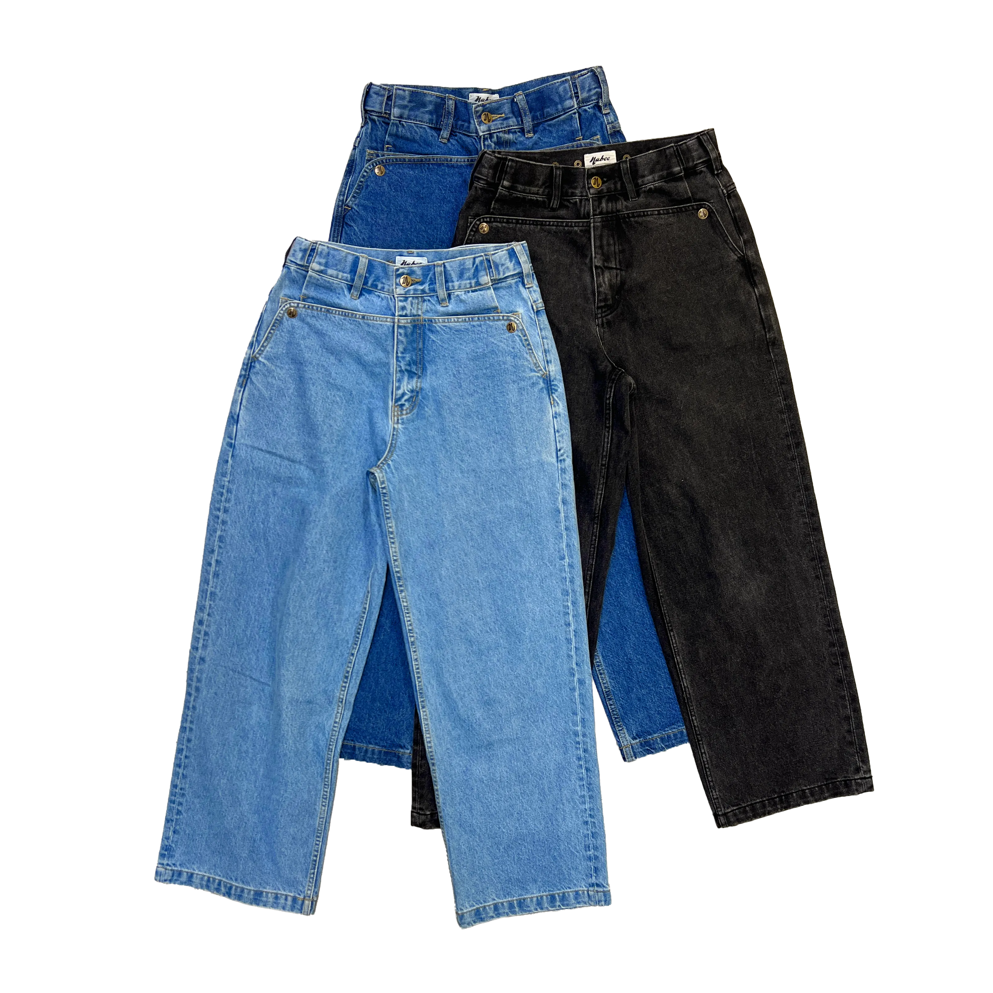 Straight Mule Ear Denim Pants