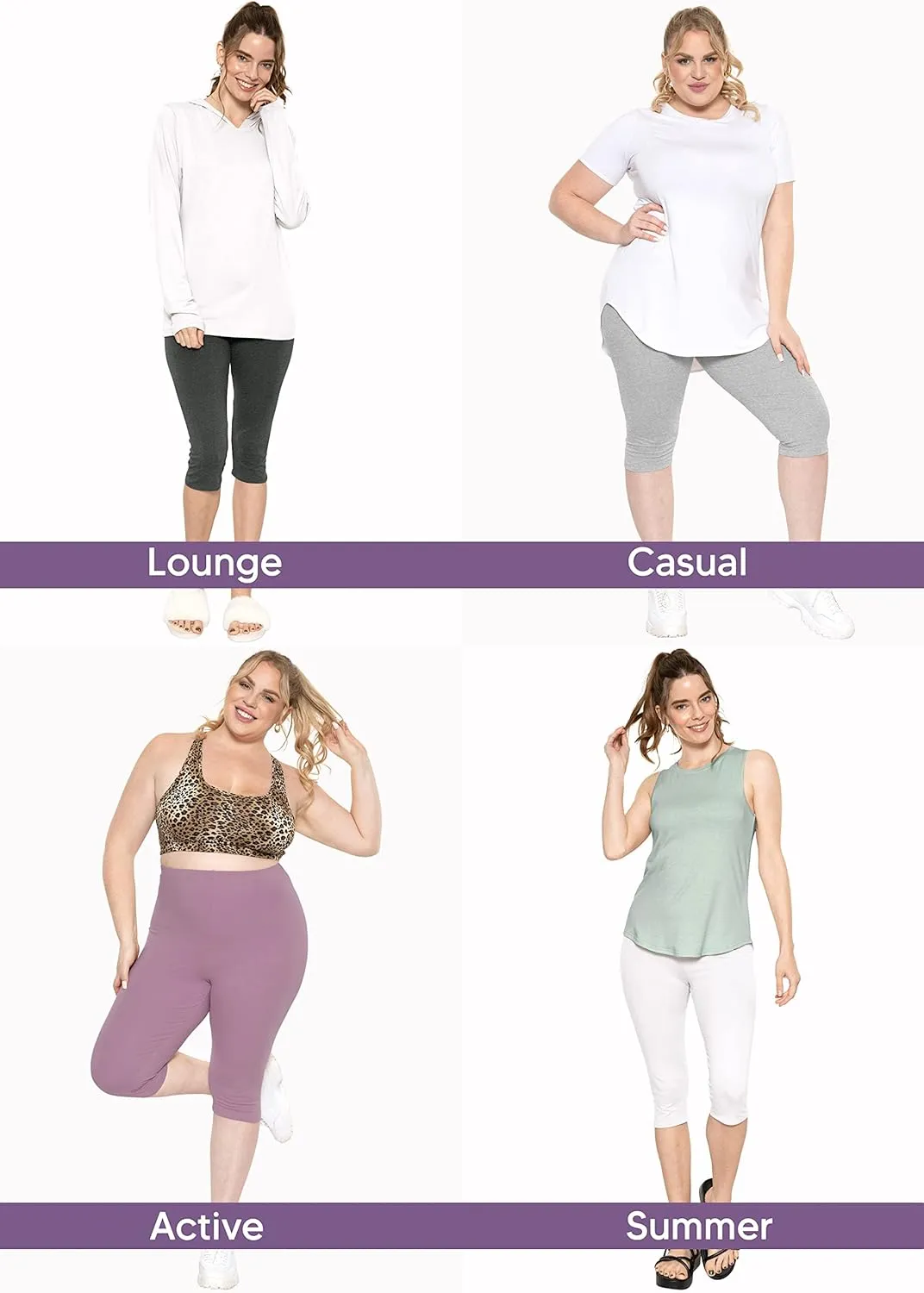 STRETCH IS COMFORT Women's and Plus Size High Rise Knee and Ankle Leggings