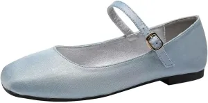 Stunner Women's Retro Square Toe Mary Jane Flats Comfortable One Line Strap Flats