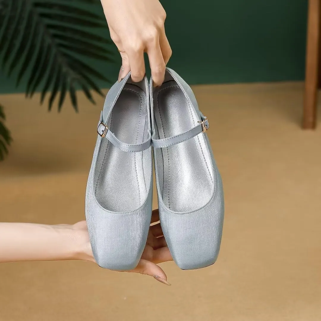 Stunner Women's Retro Square Toe Mary Jane Flats Comfortable One Line Strap Flats