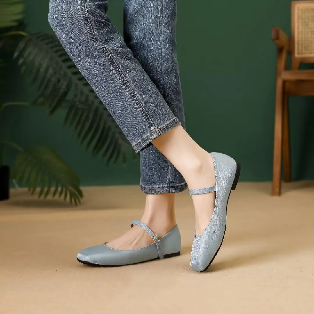 Stunner Women's Retro Square Toe Mary Jane Flats Comfortable One Line Strap Flats