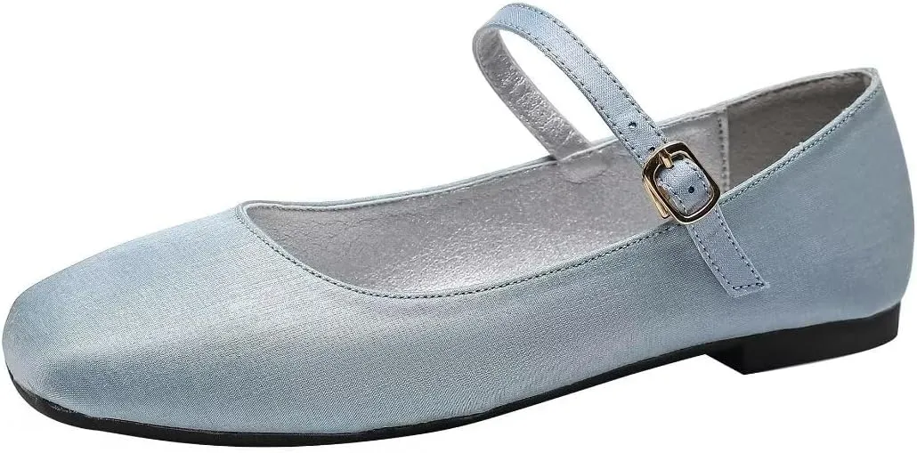 Stunner Women's Retro Square Toe Mary Jane Flats Comfortable One Line Strap Flats