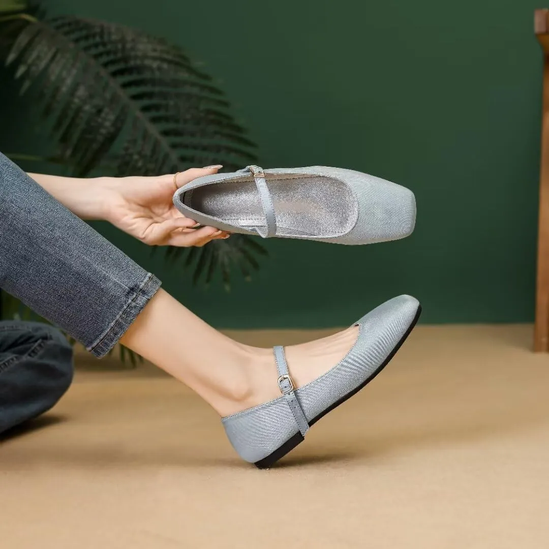 Stunner Women's Retro Square Toe Mary Jane Flats Comfortable One Line Strap Flats
