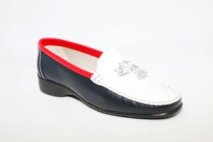 TERESA TORRES - Navy/White/Red Leather Loafer