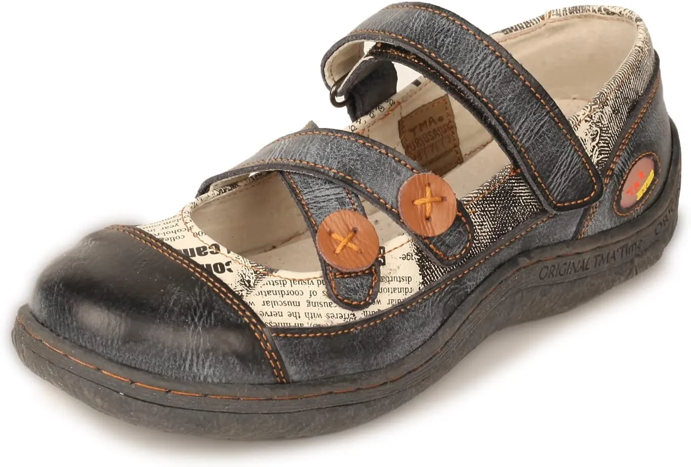TMA EYES Button Criss Cross Strap Leather Women Flat Shoes