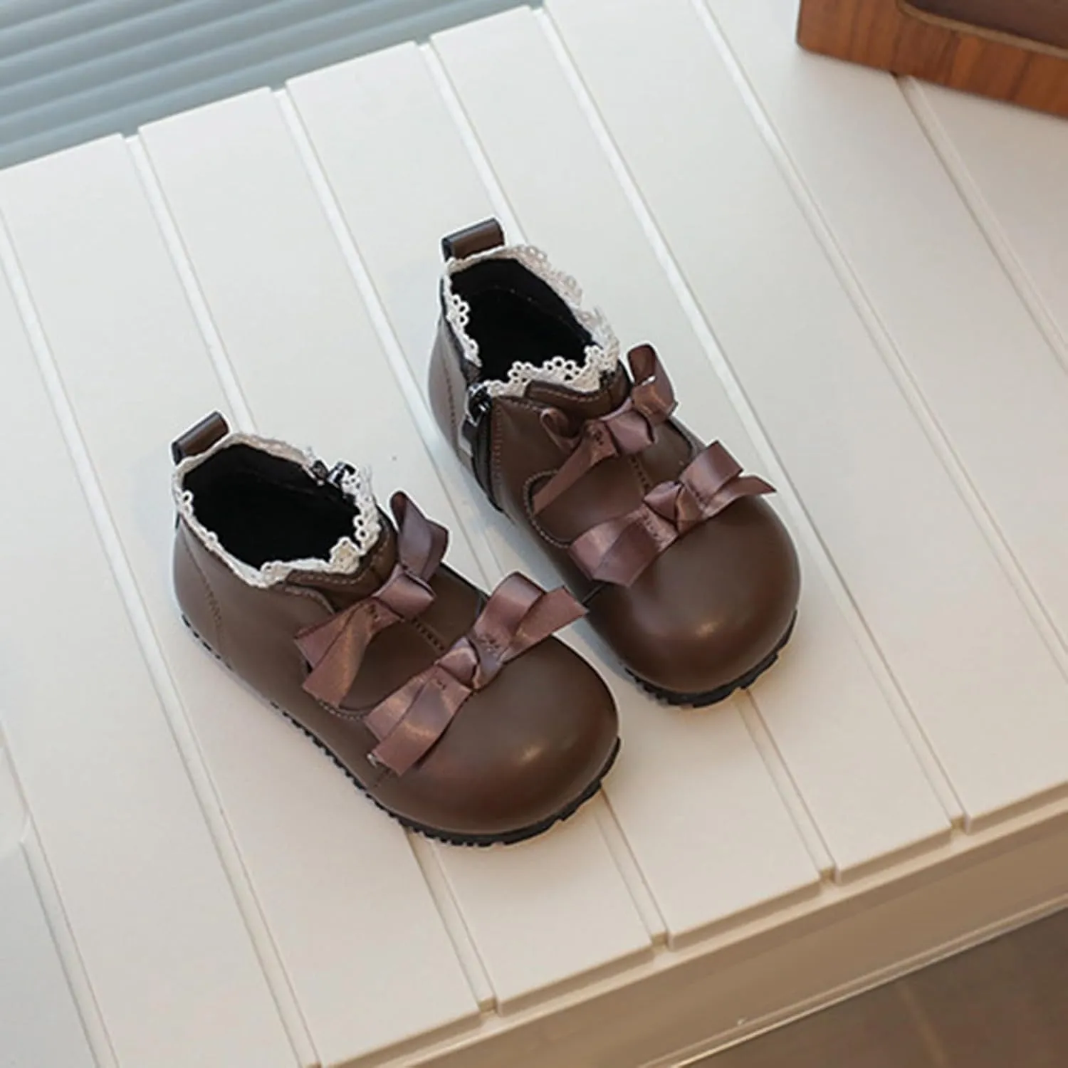 Toddler Little Girls Lace Bowtie Dress Shoes Wedding Pa𝗿𝘁y Mary Jane Ballerina Flat Teen Girls Sized 7 Boots