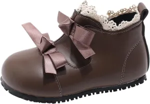 Toddler Little Girls Lace Bowtie Dress Shoes Wedding Pa𝗿𝘁y Mary Jane Ballerina Flat Teen Girls Sized 7 Boots