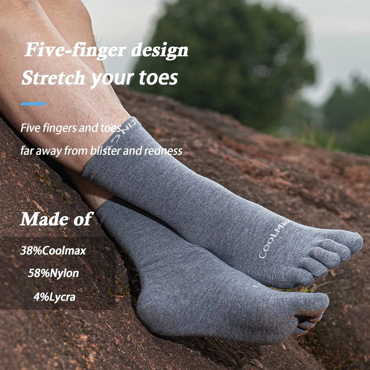 Toe Socks Liner Crew Socks for Men Women Coolmax Five Finger Socks 3 Pairs Running Socks