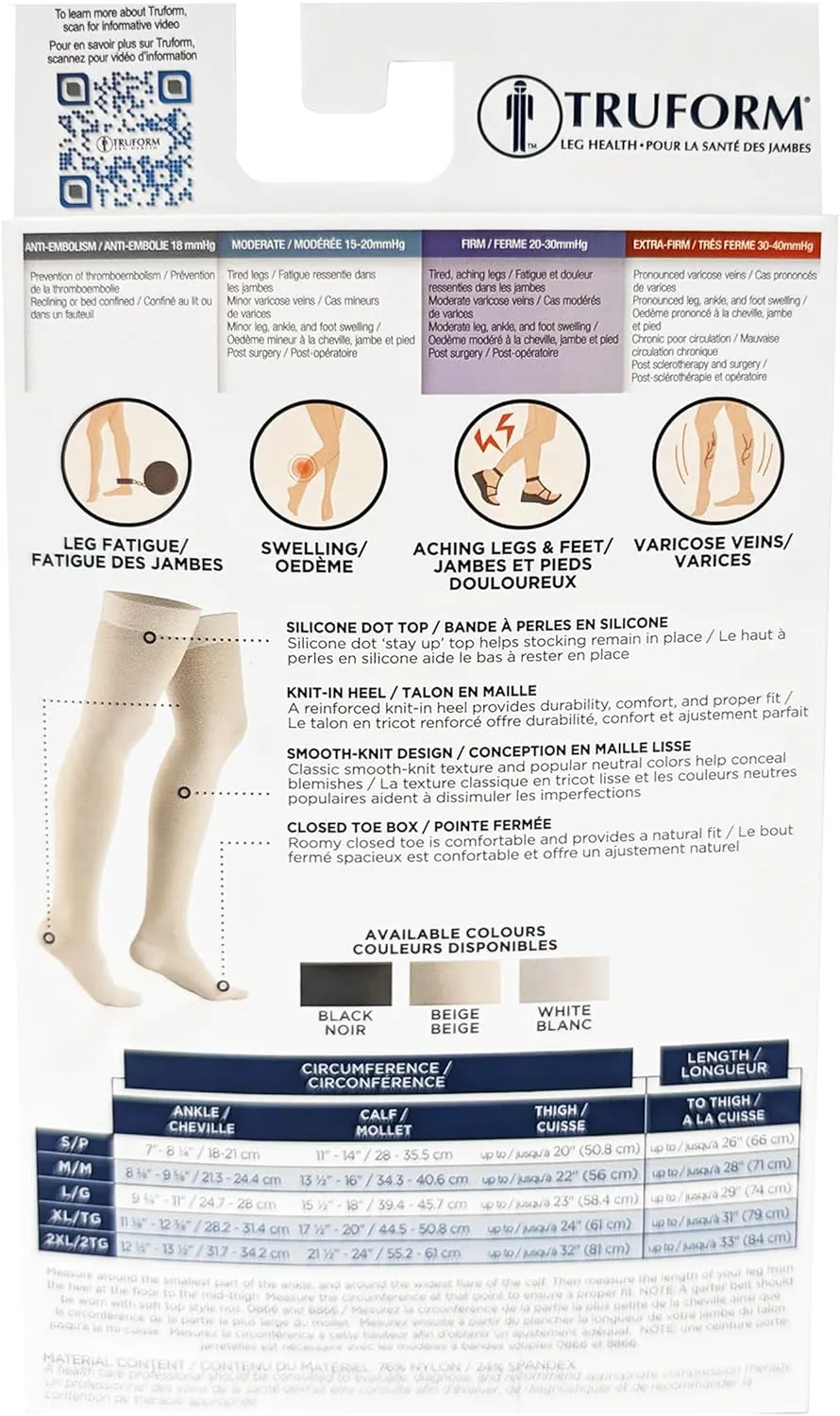 Truform 30-40 mmHg Compression Stockings for Men and Women, Thigh High Length, Dot-Top, Closed Toe, Beige, Medium