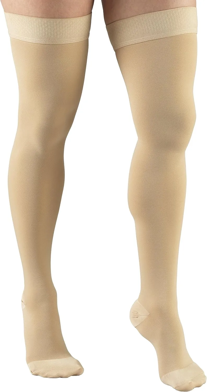 Truform 30-40 mmHg Compression Stockings for Men and Women, Thigh High Length, Dot-Top, Closed Toe, Beige, Medium