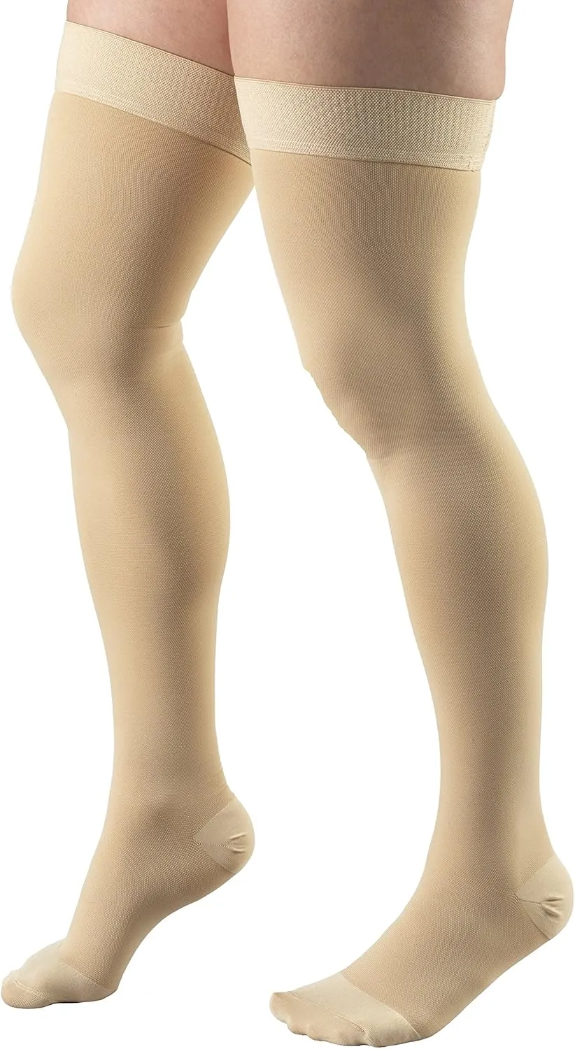 Truform 30-40 mmHg Compression Stockings for Men and Women, Thigh High Length, Dot-Top, Closed Toe, Beige, Medium