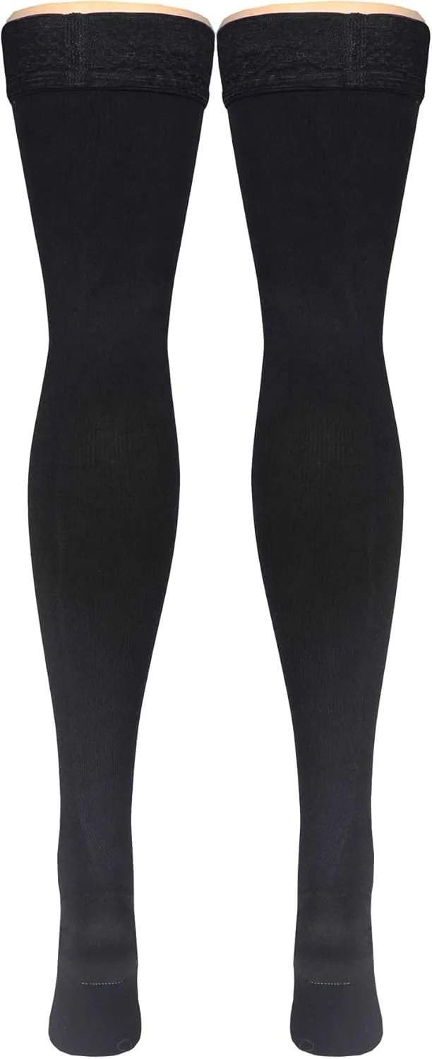 Truform Compression Socks, 20-30 mmHg, Men's Dress Socks, Thigh High Over Knee Length, Black, Large
